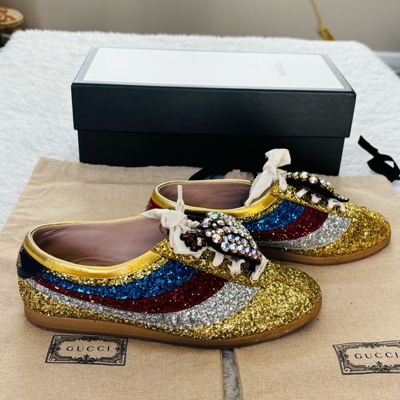 Gucci 494609 Multicolor Glitters Heart Rhinestones Sneakers Shoes w/ Dustbag/box - Picture 7 of 16